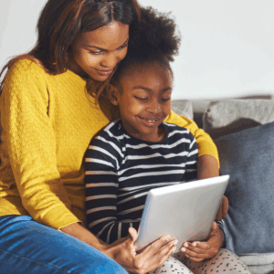 Mother and child with tablet